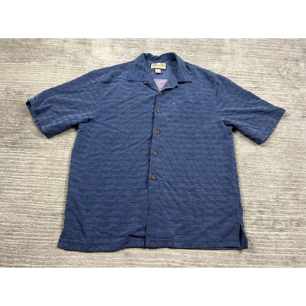 Jamaica Jaxx Shirt Men S Blue Silk Jacquard Short Sleeve Tropical Camp Button Up